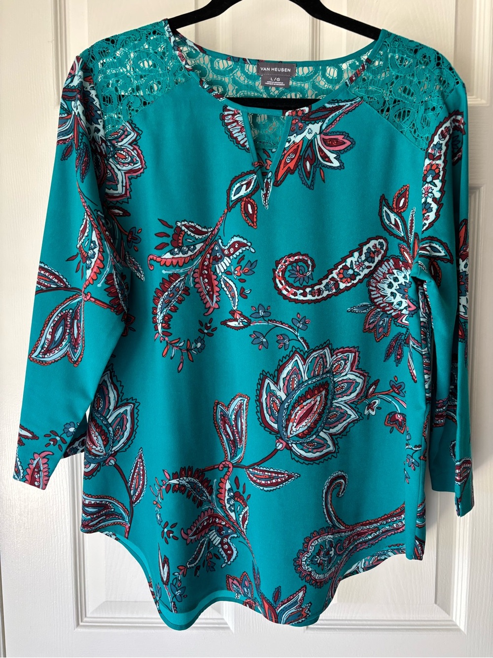Van Heusen Teal Paisley Lace-Shoulder Blouse